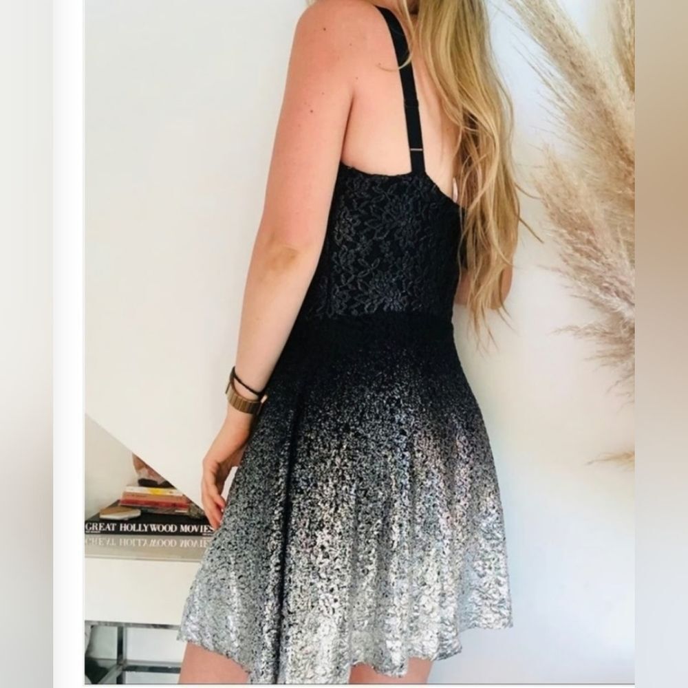 Free People Black Silver Ombre Metallic Brocade Knit Tank Mini Dress Size S - Picture 3 of 9